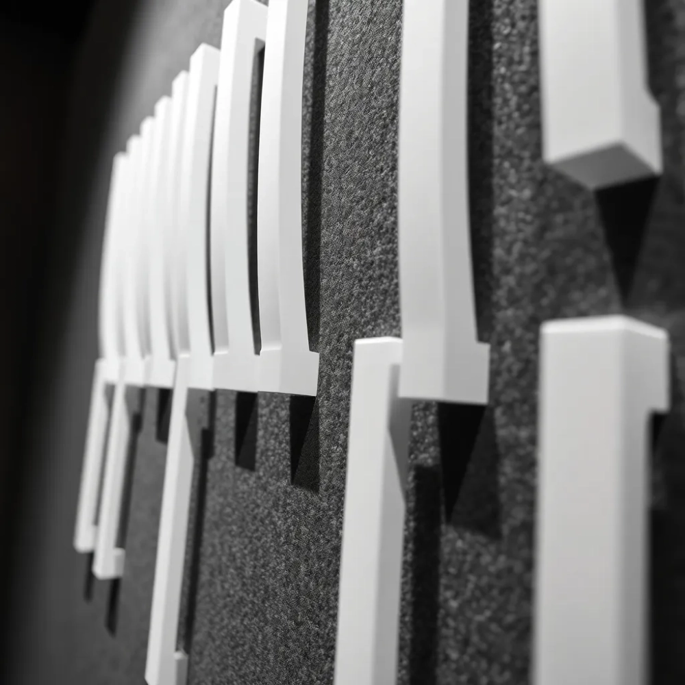 Białe lamele na szarym filcu