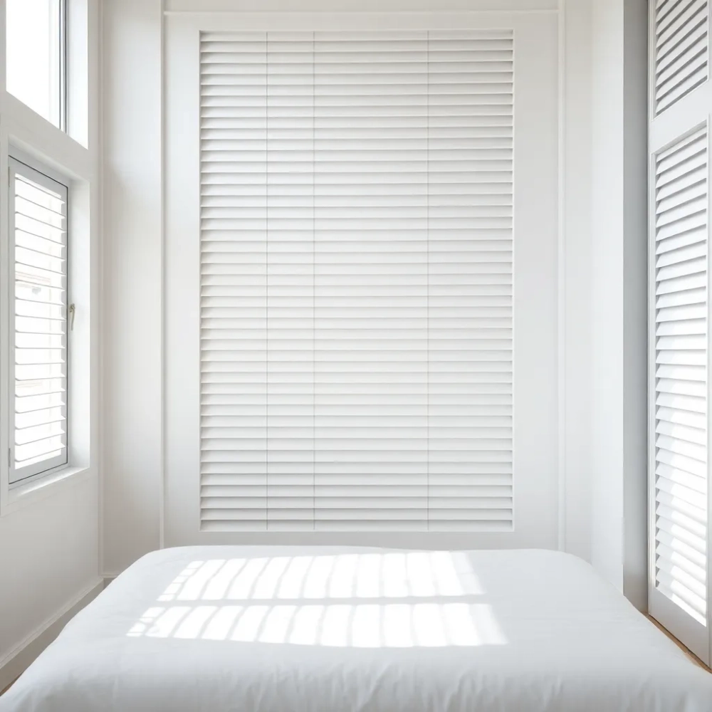 Białe lamele w sypialni