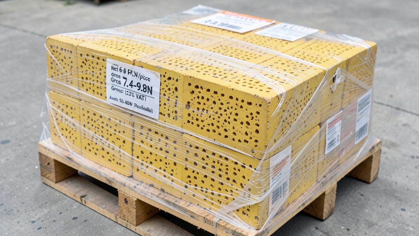 Cena żółtej cegły klinkierowej z VAT i opakowaniem