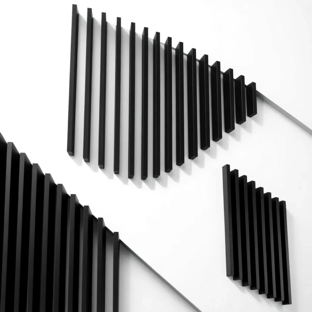 Czarne Lamele na białej płycie