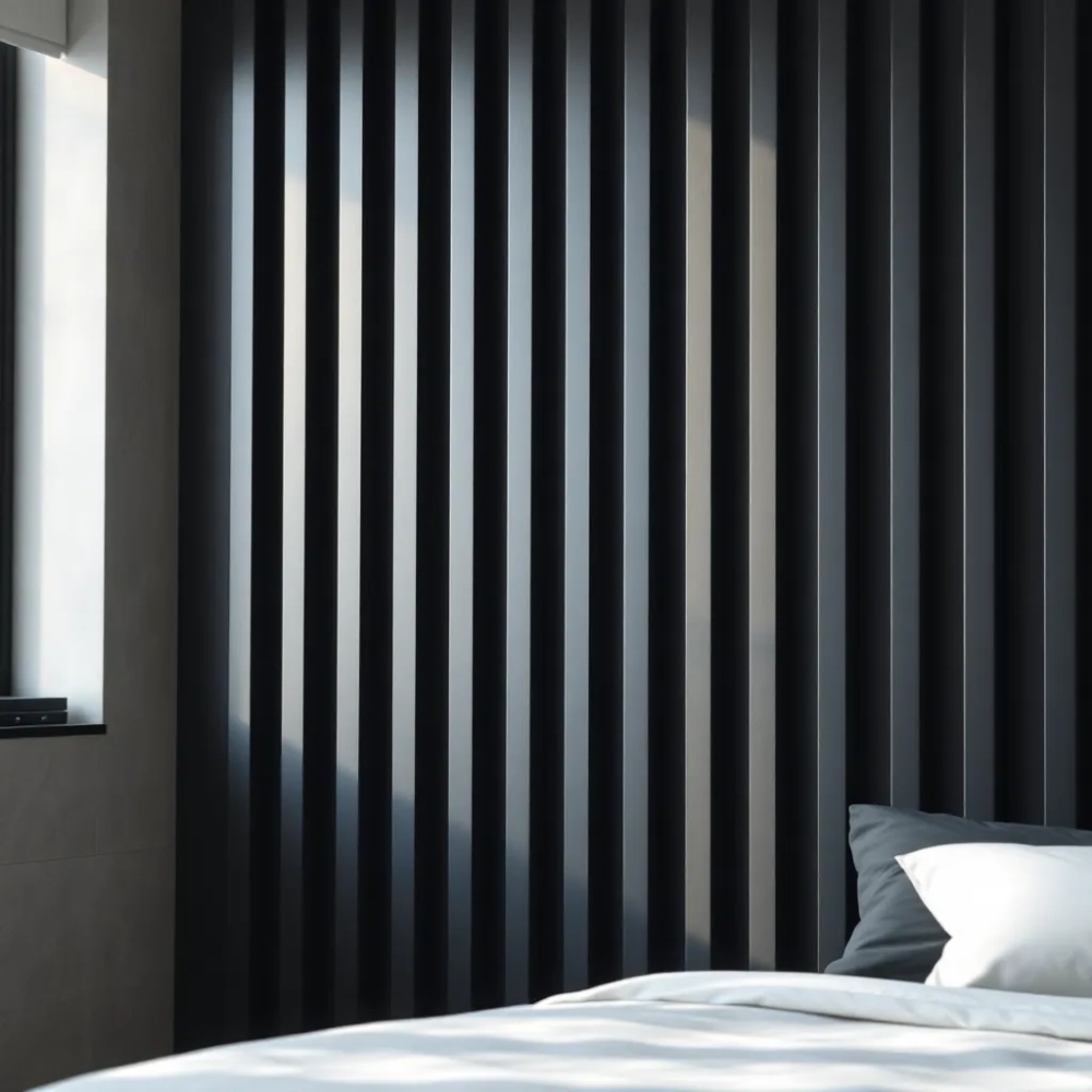 Czarne lamele w sypialni