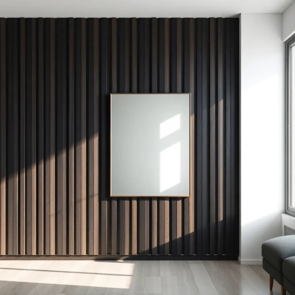 Lamele i lustro w salonie