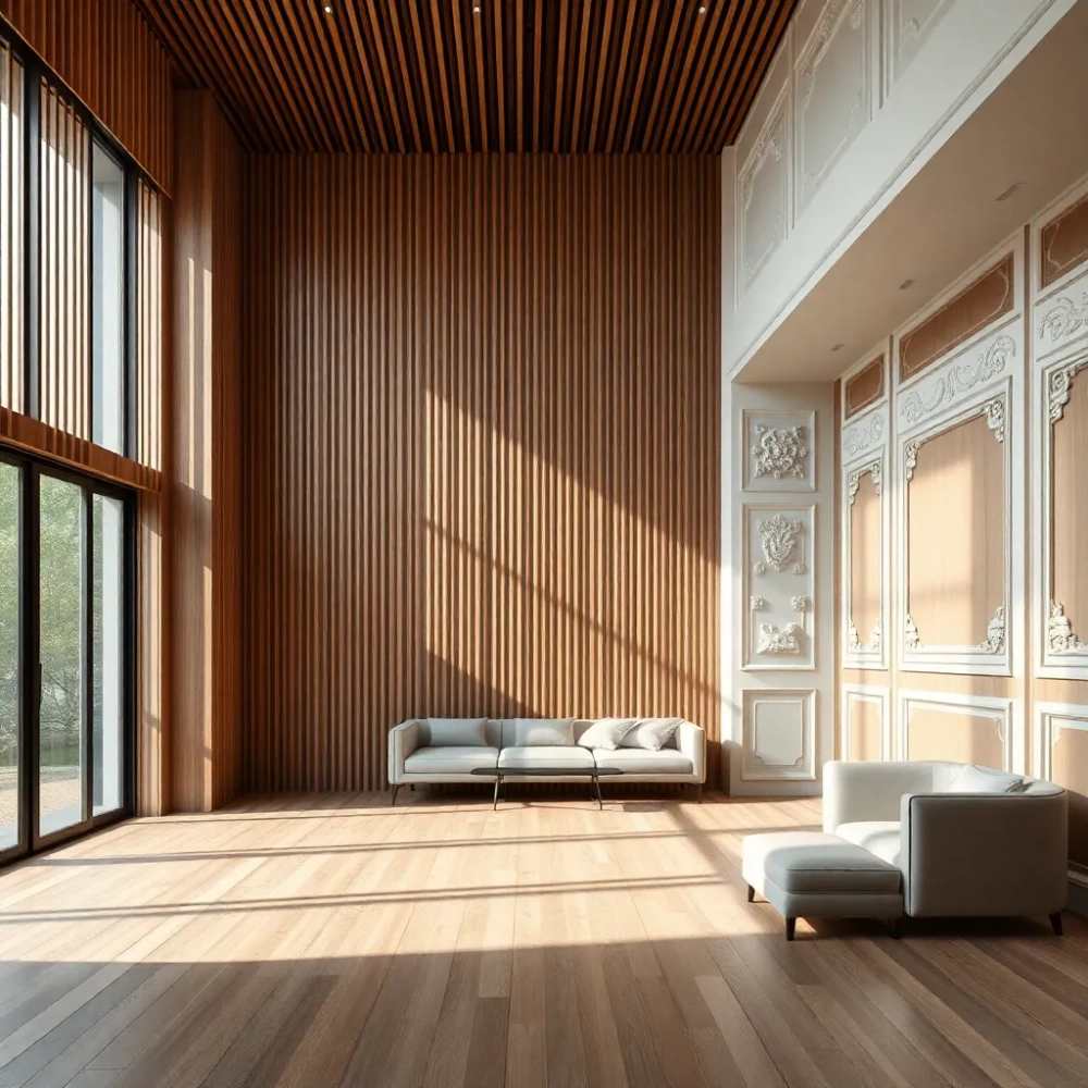 Lamele i sztukateria w salonie