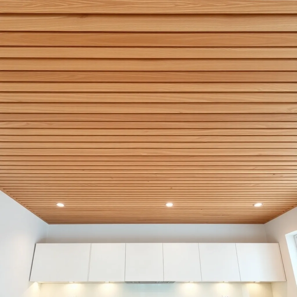 Lamele na suficie w kuchni