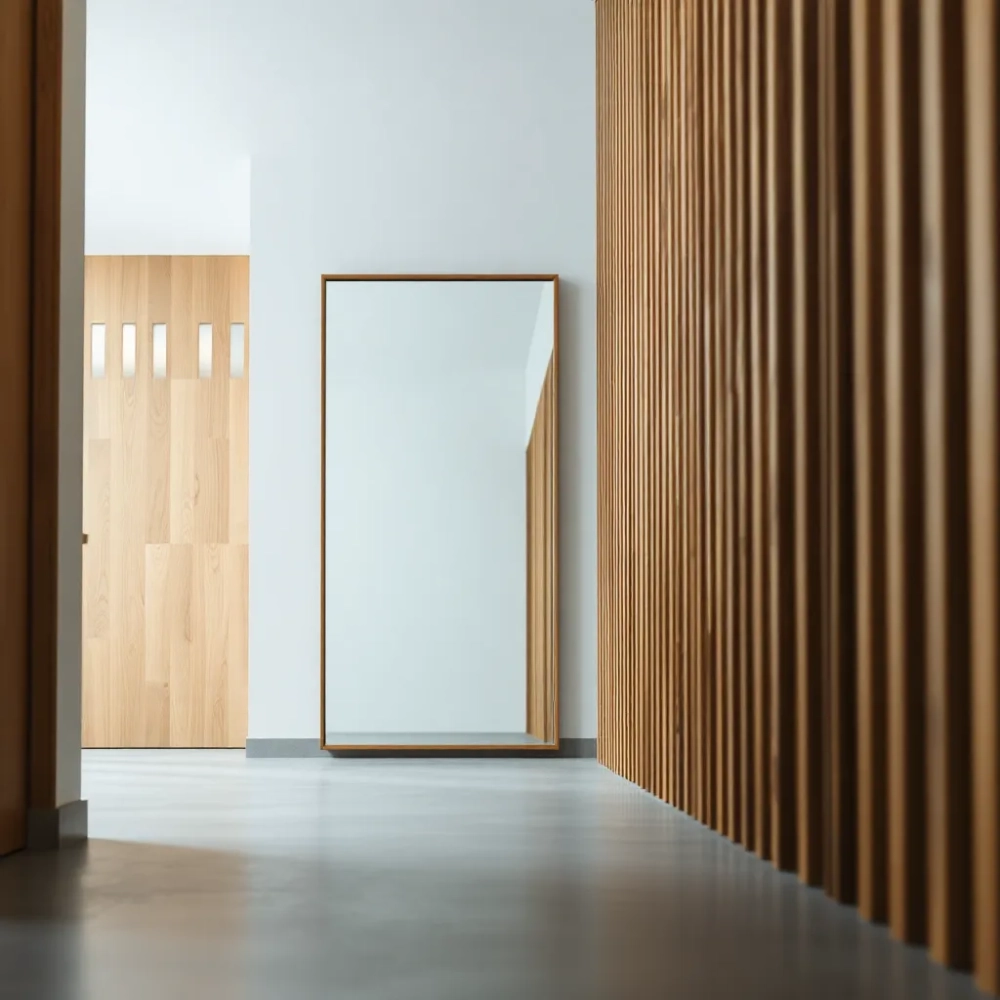 Lamele w przedpokoju z lustrem