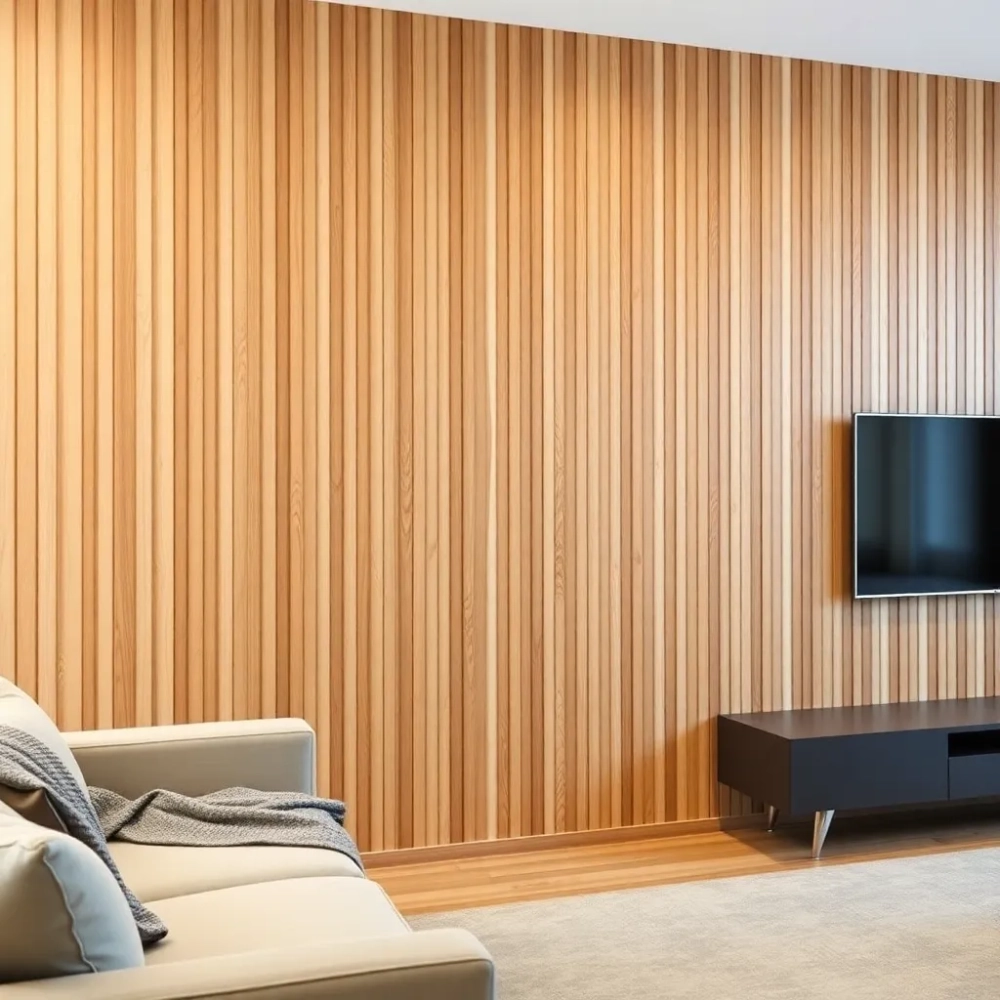 Ściana z lameli w salonie