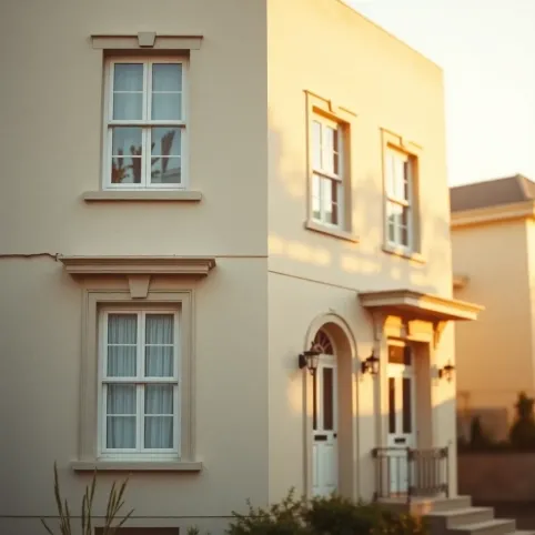 Beżowy kolor elewacji domu