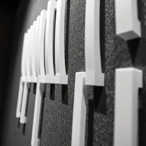 Białe lamele na szarym filcu