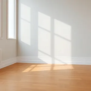 Białe listwy przypodłogowe w salonie