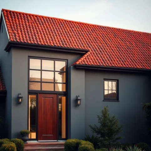 Ceglasty Dach Szara Elewacja