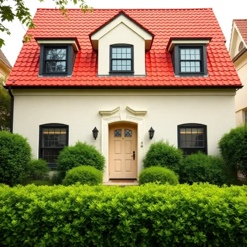 Dom z czerwonym dachem elewacja