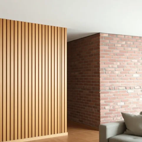 Lamele i cegła w salonie