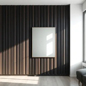 Lamele i lustro w salonie