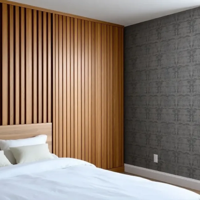 Lamele i tapetą w sypialni