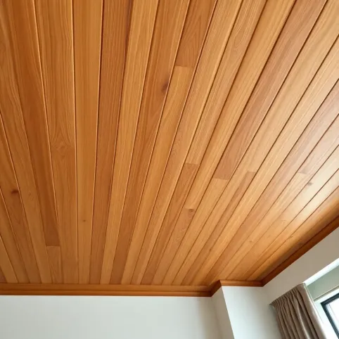 Lamele na suficie w sypialni