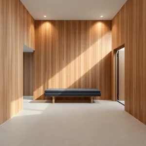 Lamele w przedpokoju z siedziskiem