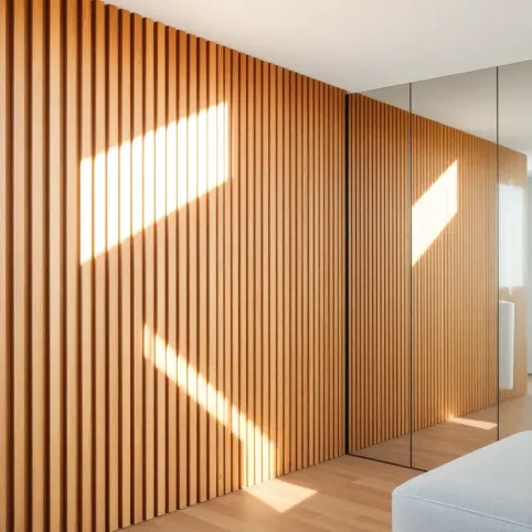 Lamele z lustrem w salonie