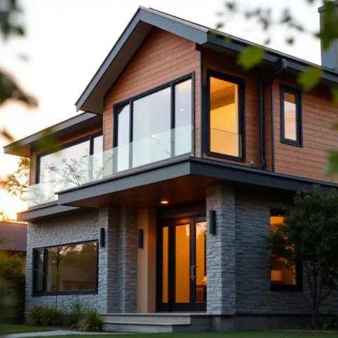 Nowoczesną elewacją domu z poddaszem