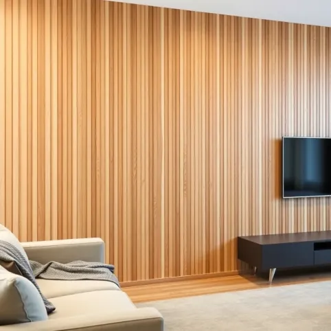 Ściana z lameli w salonie