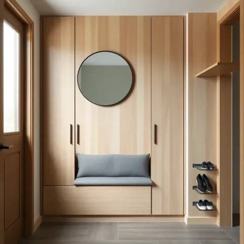 Szafa do przedpokoju z lamelami i siedziskiem