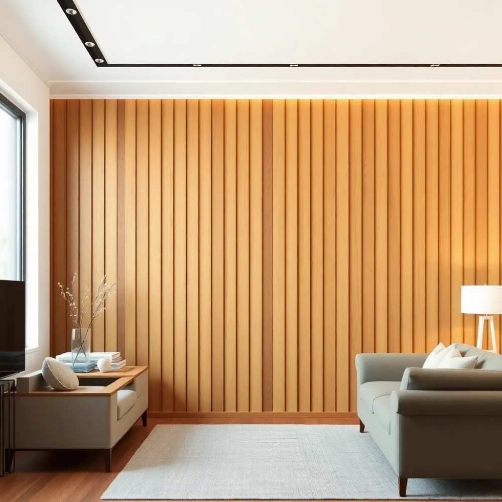 Tapeta lamele w salonie
